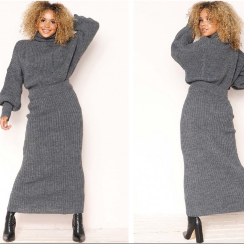 Charcoal grey sweater and skirt co-ord set